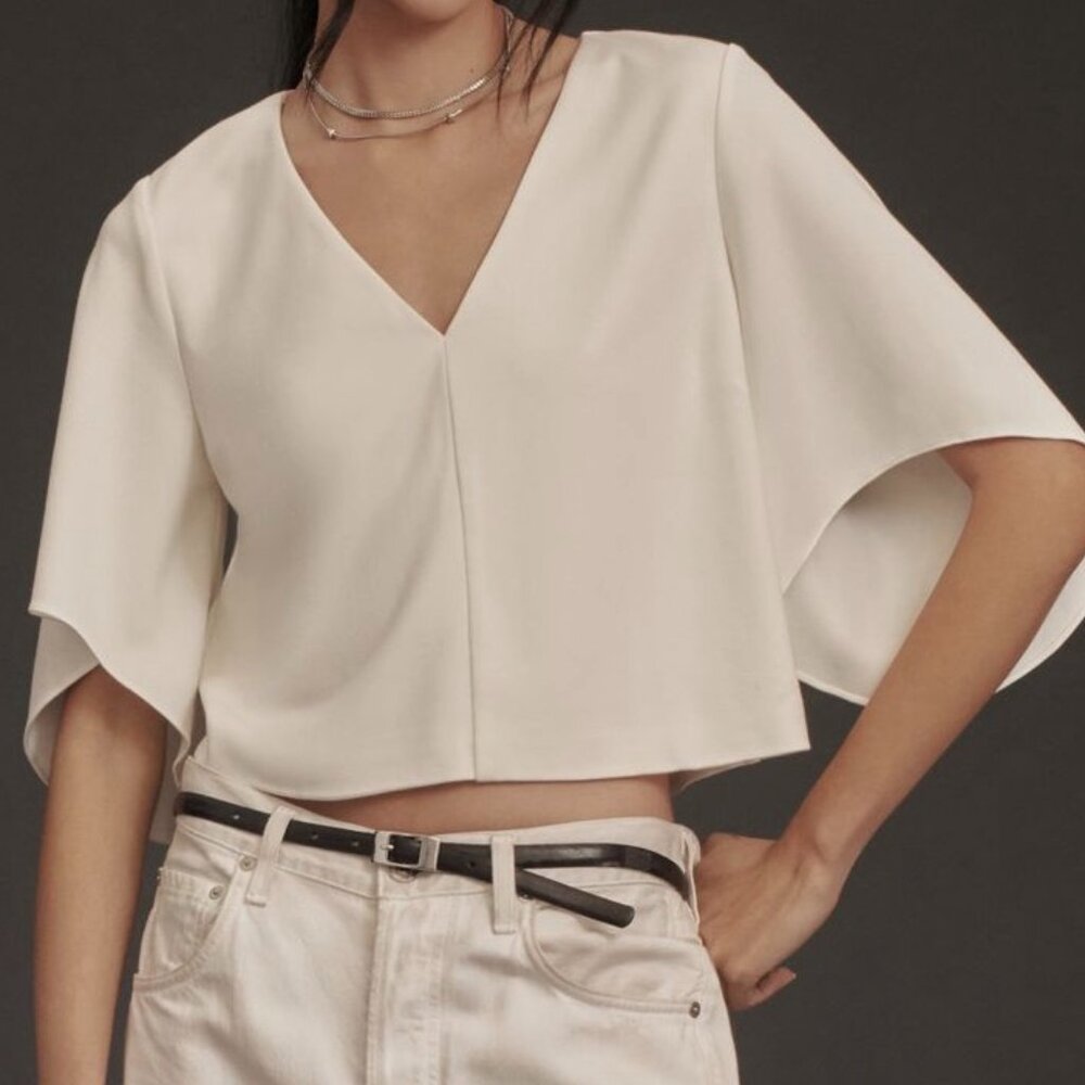 Anthropologie Cream V-Neck Boxy Top w/ Exaggerated Sleeves XL